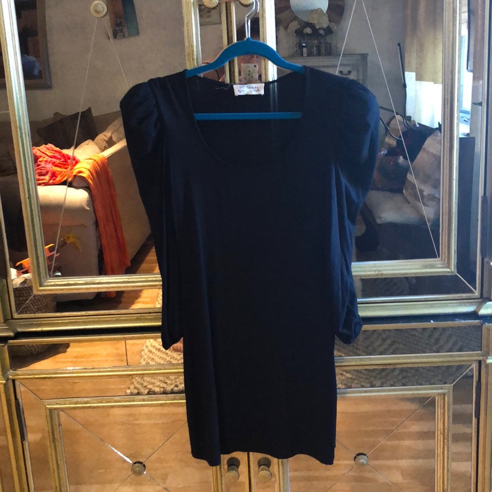 Torn by Ronny Kobo Black Dress w Puffy Shoulders